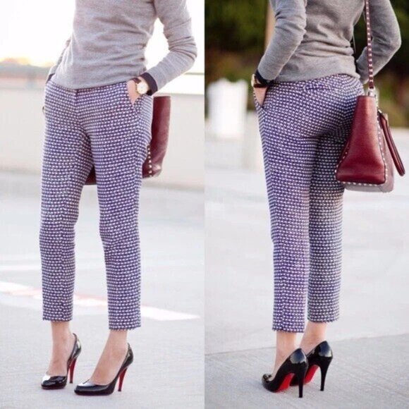 New J. Crew Cafe Capri Metallic Navy Blue Tweed Straight Ankle Crop Pants Sz S - Picture 1 of 10